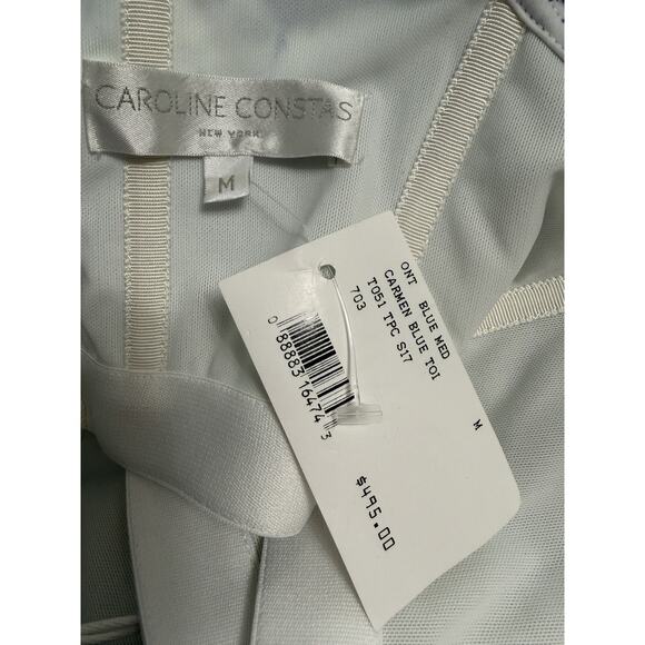 NEW Caroline Constas Carmen Blue Toile Strapless Boutique Ruffle Medium NWT $495 - Picture 5 of 5